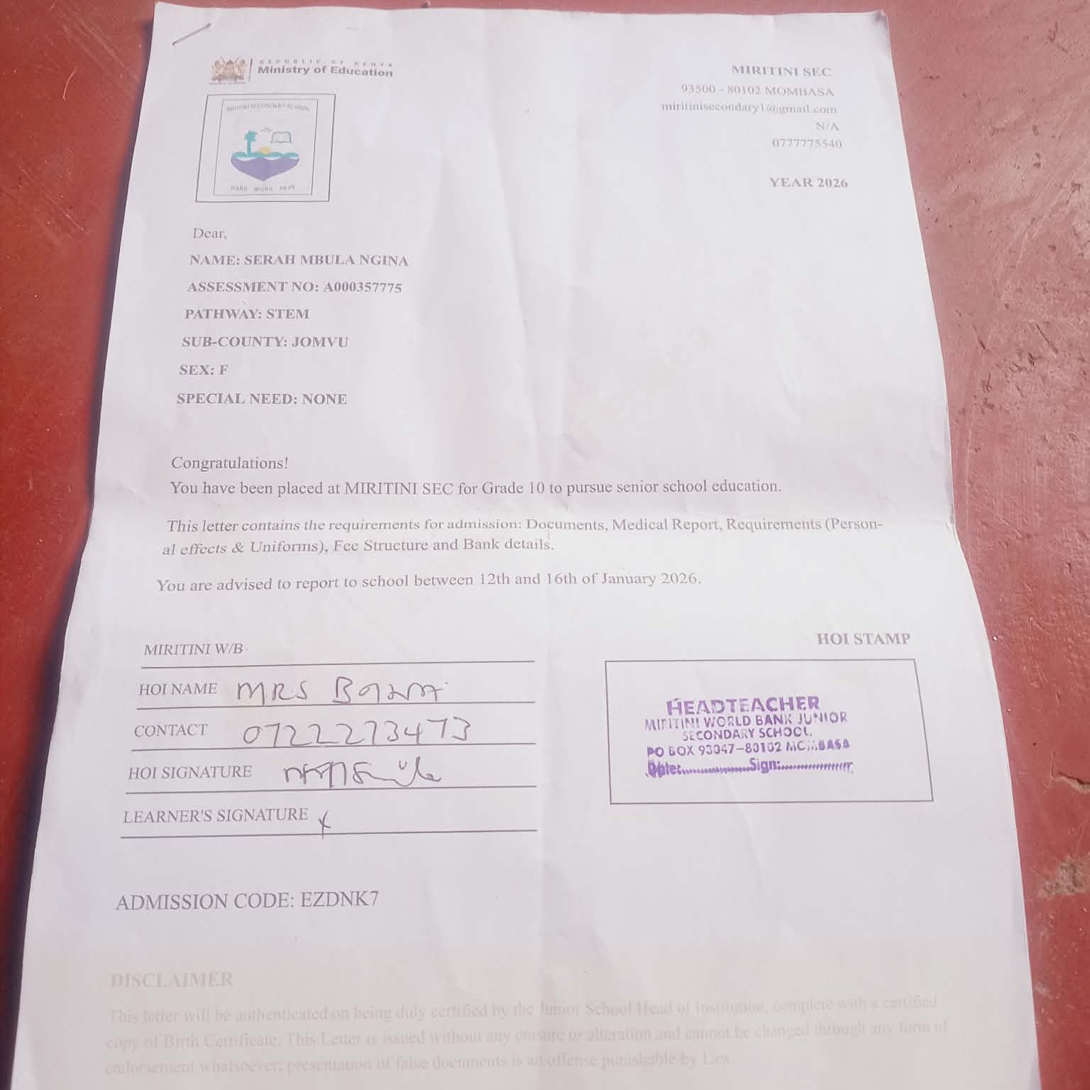 Help in offsetting school fees and paying rent